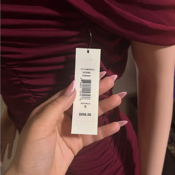 BADGLEY MISHKA Wine Red Rutched Bodycon Dress - Picture 10 of 14